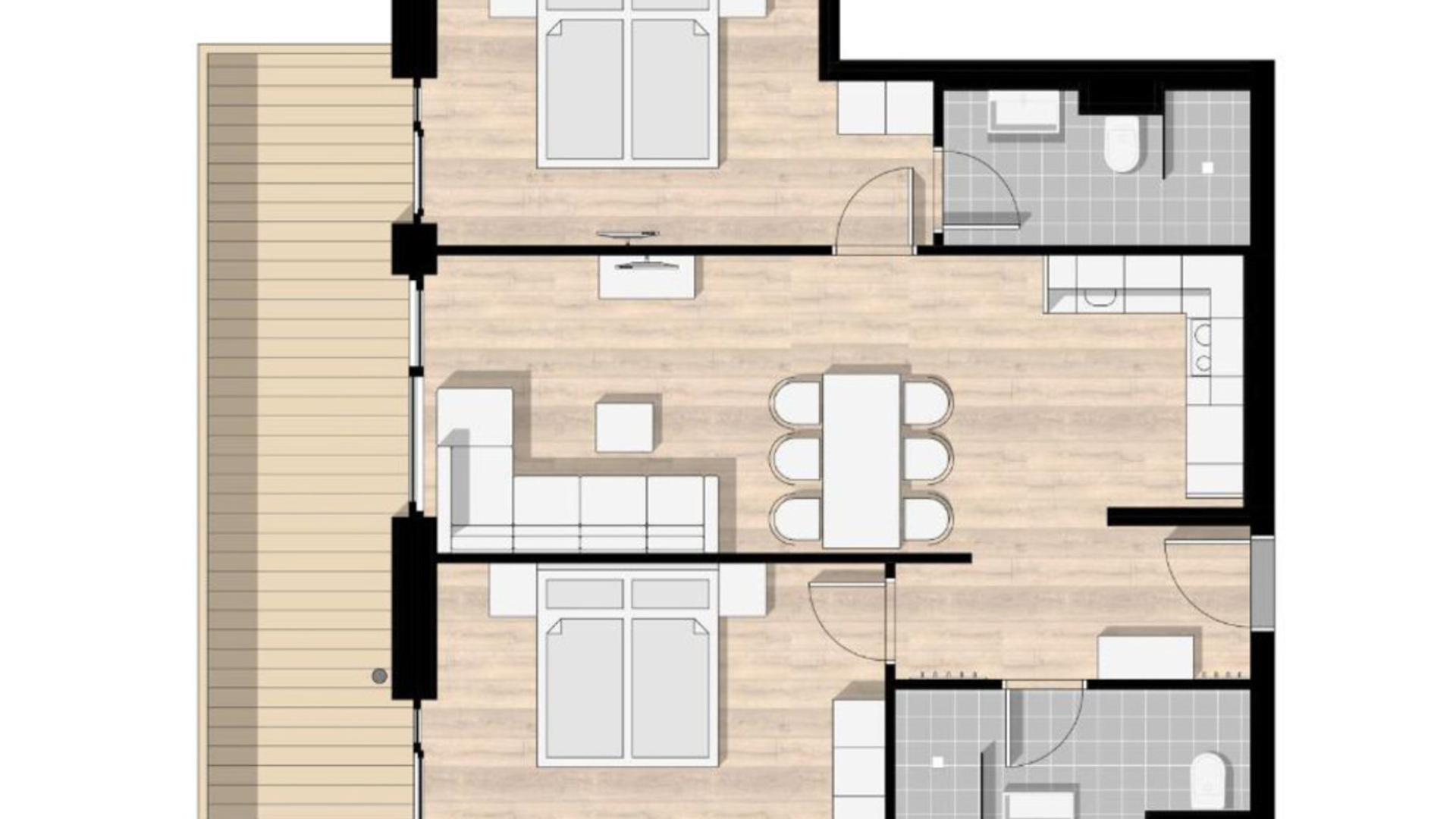 Krásný apartmán se 2 ložnicemi, luxusní saunou a balkónem